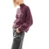 Monki Libby High Neck Knitted Rib Jumper In Burgundy For Women