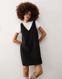 Monki Mini Cord Pinafore Dress In Black For Women -Monki Shop 207128159 1 black 1