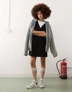 Monki Mini Cord Pinafore Dress In Black For Women -Monki Shop 207128159 2