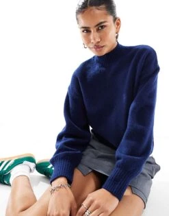Monki Knitted Turtleneck Sweater In Indigo Blue For Women -Monki Shop 207128168 4
