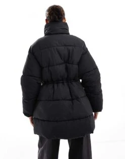 Monki Padded Coat With Drawstring Waist In Black For Women -Monki Shop 207128190 3
