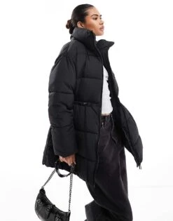 Monki Padded Coat With Drawstring Waist In Black For Women -Monki Shop 207128190 4