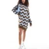 Monki Oversized Knitted Mini Dress In Brown And Blue Wave Pattern Jacquard For Women Multi Wave -Monki Shop 207128202 1 multiwave