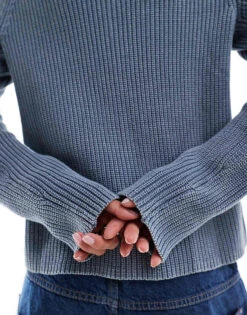 Monki Ribbed Knitted Two Way Zip Cardigan In Blue Acid Wash For Women -Monki Shop 207128211 3