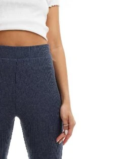 Monki Two-tone Rib Jersey Flare Leg Trousers In Navy Blue For Women -Monki Shop 207128220 5