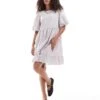 Monki Short Sleeve Smock Mini Dress In Pink Check For Women