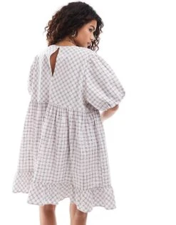 Monki Short Sleeve Smock Mini Dress In Pink Check For Women -Monki Shop 207128249 3