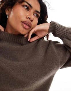 Monki Knitted Turtleneck Sweater In Mole For Women -Monki Shop 207128283 3