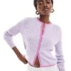 Monki Button Front Cardigan In Lilac With Pink Contrast Trim For Women -Monki Shop 207128338 1 lilac