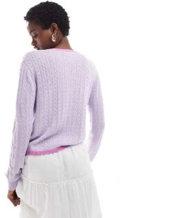 Monki Button Front Cardigan In Lilac With Pink Contrast Trim For Women -Monki Shop 207128338 3
