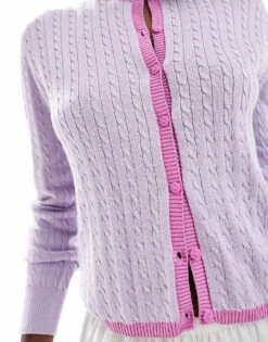Monki Button Front Cardigan In Lilac With Pink Contrast Trim For Women -Monki Shop 207128338 4