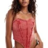 Monki Denim Raw Edge Heart Shape Corset Bandeau Top In Red For Women -Monki Shop 207129902 1 red