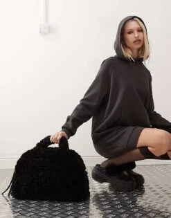 Monki Faux Fur Bag In Black For Women