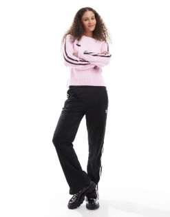 Monki Knitted Raglan Sleeve Sweater In Pink With Burgundy Contrast Jacquard Heart And Stripe For Women -Monki Shop 207130138 4