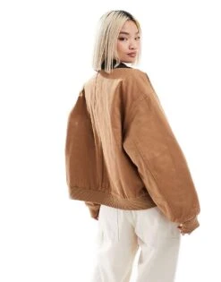 Monki Barn Jacket In Light Brown With Contrast Cord Collar For Women -Monki Shop 207130147 4