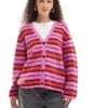 Monki Fluffy Yarn Knitted Cardigan With V Neck In Pink And Red Stripe For Women Multi Stripe -Monki Shop 207130174 1 multistripe