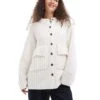 Monki Chunky Knit Rib High Neck Cardigan With Button Front And Front Flap Pockets In Off White For Women -Monki Shop 207130183 1 offwhite