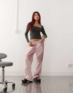 Monki Square Neck Panelled Top With Long Sleeves In Washed Black For Women -Monki Shop 207130315 2