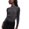 Monki Long Sleeve Knitted Two Tone Top In Black And Pink For Women -Monki Shop 207130513 1 blackandpink