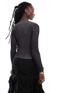 Monki Long Sleeve Knitted Two Tone Top In Black And Pink For Women -Monki Shop 207130513 4