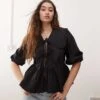 Monki Long Sleeve Frill Collared Peplum Blouse In Black For Women