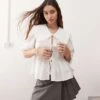 Monki Long Sleeve Frill Collared Peplum Blouse In White For Women
