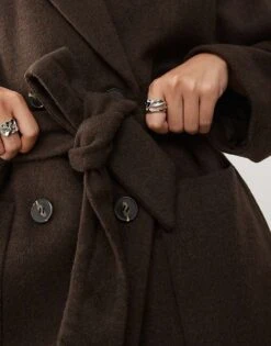 Monki Belted Double Breasted Coat In Brown Melange For Women -Monki Shop 207317730 3