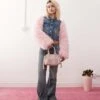 Monki Denim Jacket In Mid Wash Blue With Pink Faux Fur Sleeves For Women Multi -Monki Shop 207317759 1 multi