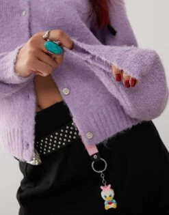 Monki Long Sleeve Slim Fit Fluffy Knit Button Front Cardigan With Puff Sleeve In Lilac For Women -Monki Shop 207317834 3