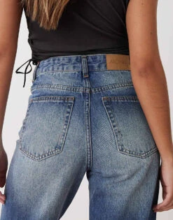 Monki Aimo Mid Waist Straight Leg Jeans In Faded Mid Blue Wash For Women Darkwash Blue -Monki Shop 207317888 4