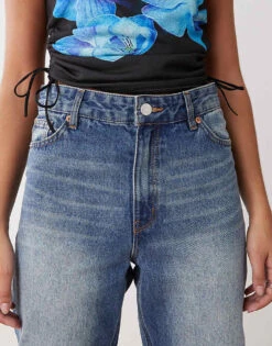 Monki Aimo Mid Waist Straight Leg Jeans In Faded Mid Blue Wash For Women Darkwash Blue -Monki Shop 207317888 5