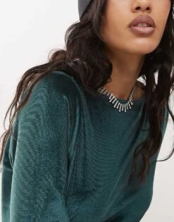 Monki Long Sleeve Velvet Mini Dress In Green For Women -Monki Shop 207317913 3