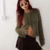 Monki Fluffy Knitted Cardigan In Khaki Green For Women -Monki Shop 207317949 1 khakigreen