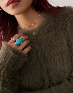 Monki Fluffy Knitted Cardigan In Khaki Green For Women -Monki Shop 207317949 3