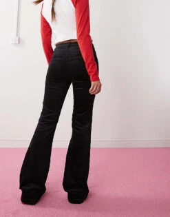 Monki Cord Flare Leg Trouser With Front Pintuck Seam In Black For Women -Monki Shop 207317959 4