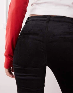 Monki Cord Flare Leg Trouser With Front Pintuck Seam In Black For Women -Monki Shop 207317959 5