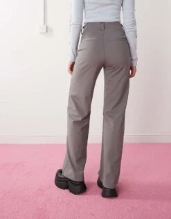 Monki Stretch Straight Leg Trousers With Pull-on Waist In Grey For Women Dark Grey -Monki Shop 207317989 5