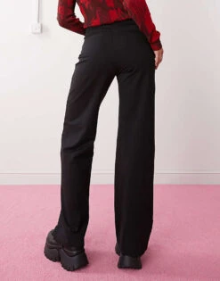 Monki Stretch Straight Leg Trousers With Pull-on Waist In Black For Women -Monki Shop 207317992 3