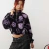 Monki Borg Half Zip Up Fleece Sweatshirt In Black Flower Print For Women -Monki Shop 207318060 1 black