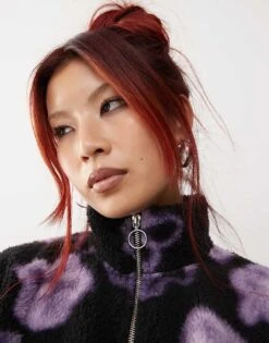 Monki Borg Half Zip Up Fleece Sweatshirt In Black Flower Print For Women -Monki Shop 207318060 3