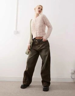 Monki Fluffy Knitted Cardigan In Light Dusty Pink For Women -Monki Shop 207318129 3