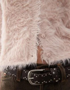 Monki Fluffy Knitted Cardigan In Light Dusty Pink For Women -Monki Shop 207318129 4