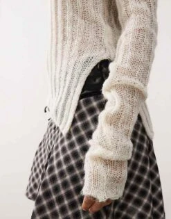 Monki Long Sleeve Off The Shoulder Knit Top In Light Beige For Women -Monki Shop 207318138 3