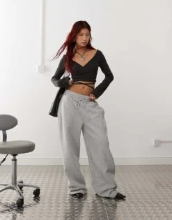 Monki Wrapped Rib Yoga Cardigan With Tie Details In Washed Black For Women Black Wash