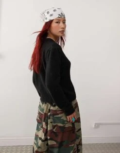 Monki Long Sleeve Slim Fit Fluffy Knit Button Front Cardigan With Puff Sleeve In Black For Women -Monki Shop 207318159 4