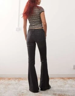 Monki Katsumi Low Waist Boot Cut Flare Jeans In Washed Black For Women -Monki Shop 207318177 2