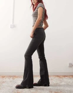 Monki Katsumi Low Waist Boot Cut Flare Jeans In Washed Black For Women -Monki Shop 207318177 3