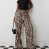 Monki Wide Leg Satin Trousers In Leopard Print For Women -Monki Shop 207321616 1 leopardprint