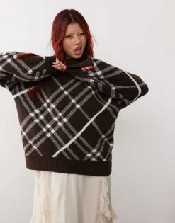 Monki Oversized Knit Sweater In Black And Brown Check For Women Multi Check -Monki Shop 207321652 1 multicheck 1