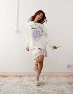 Monki Oversized Sweatshirt In White With Dreamer Front Print For Women Multi -Monki Shop 207321670 1 multi 1